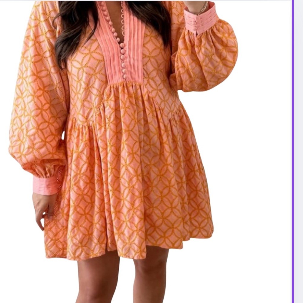 Aox Pink/orange Eyelet Dress - Picture 3 of 16
